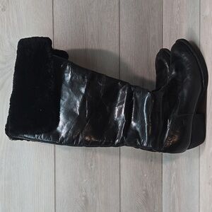 Born Women Tall Leather Over Knee-High Boots with Fur Trim Dry Sheepskin Sz 8
